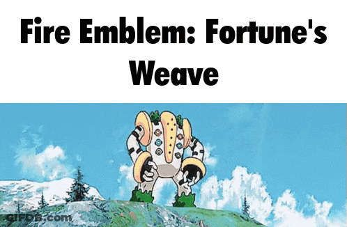 A Cartoon Of A Monster With The Words Fire Emblem Fortune 'S Weave GIF