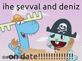 A Cartoon Of A Moose And A Pirate With The Words " On Date " GIF