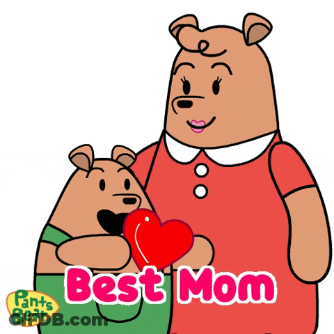 A Cartoon Of A Mother Bear Holding A Baby Bear With The Words Best Mom Written Below Them GIF