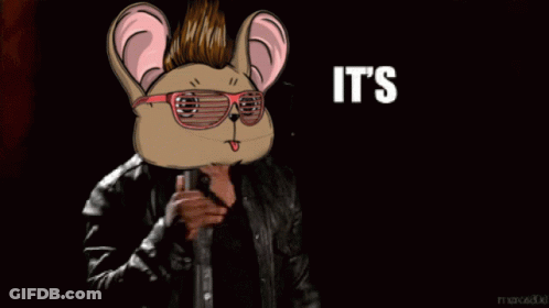 A Cartoon Of A Mouse Holding A Microphone With The Words It 'S About To Go Down Behind Him GIF