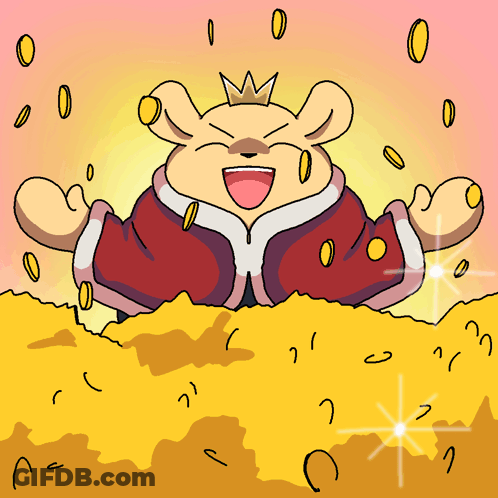 A Cartoon Of A Mouse Wearing A Crown Surrounded By Coins GIF
