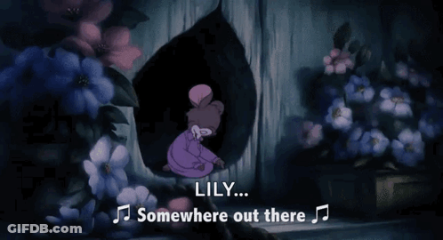 A Cartoon Of A Mouse With The Words Lily Somewhere Out There Behind It GIF