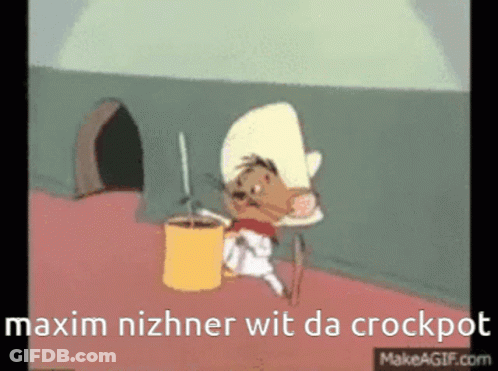 A Cartoon Of A Mouse With The Words Maxim Nizhnyer Wit Da Crockpot GIF
