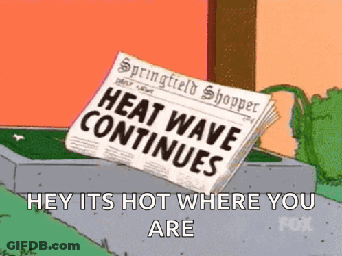 A Cartoon Of A Newspaper That Reads Heat Wave Continues GIF