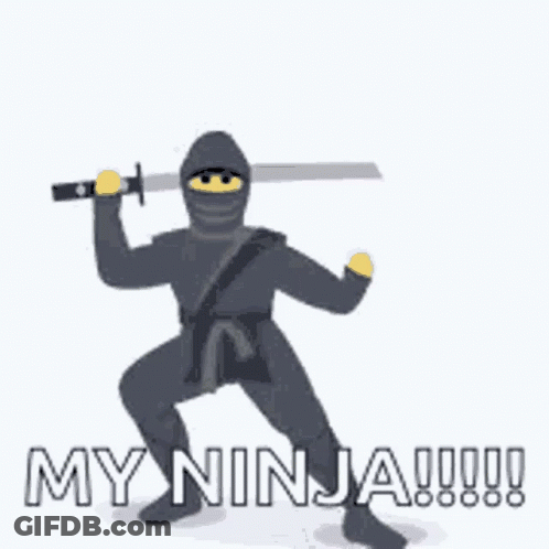 A Cartoon Of A Ninja Holding A Sword And Saying `` My Ninja !!! '' . GIF