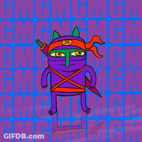 A Cartoon Of A Ninja Holding A Sword With The Letters Mgm Behind Him GIF