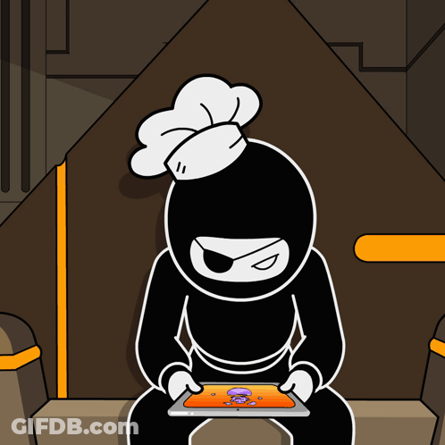 A Cartoon Of A Ninja Wearing A Chef Hat GIF