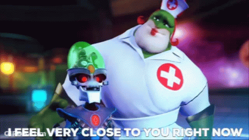 A Cartoon Of A Nurse And A Robot With The Words I Feel Very Close To You Right Now Below Them GIF