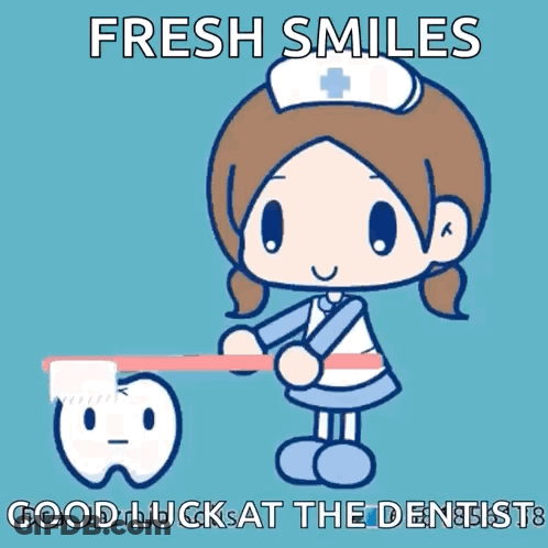 A Cartoon Of A Nurse Brushing A Tooth With The Caption Fresh Smiles GIF