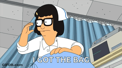 A Cartoon Of A Nurse With The Words I Got The Bag GIF