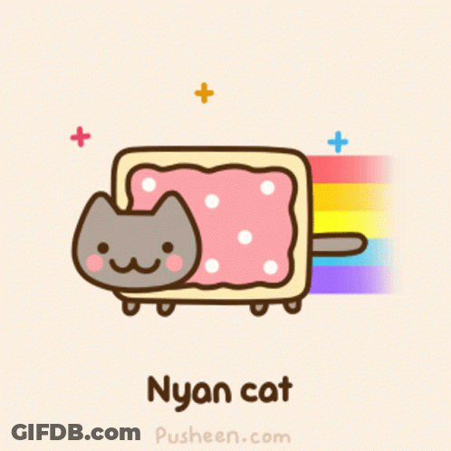 A Cartoon Of A Nyan Cat With A Rainbow Behind It GIF