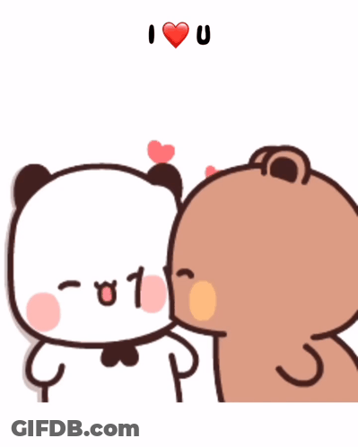 A Cartoon Of A Panda And A Bear Kissing With Hearts Coming Out Of Their Mouths GIF