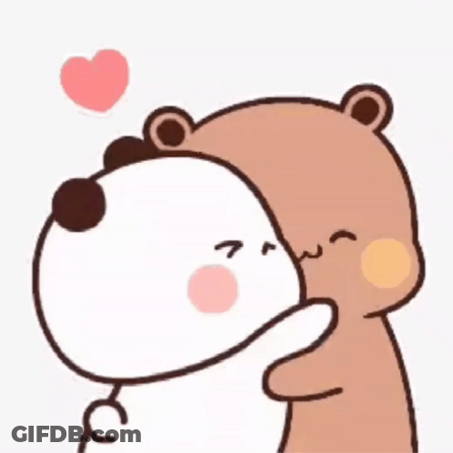 A Cartoon Of A Panda And A Brown Bear Hugging Each Other With A Heart In The Background . GIF