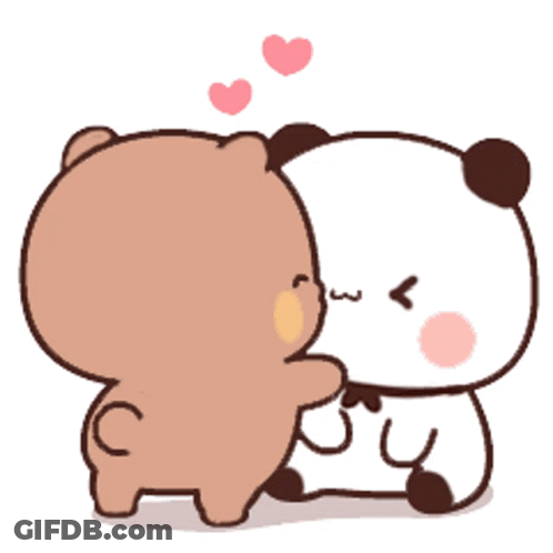 A Cartoon Of A Panda And A Brown Bear Kissing Each Other GIF