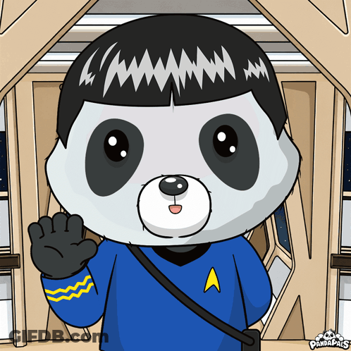 A Cartoon Of A Panda Bear Dressed As Star Trek GIF