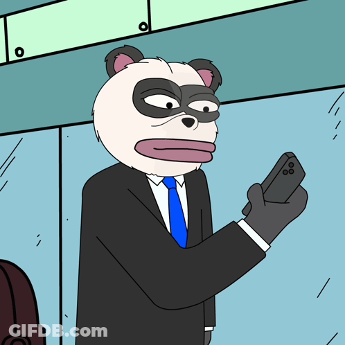 Cartoon Panda In Suit Looking At Phone GIF