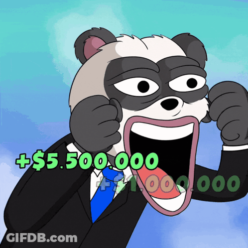 Cartoon Panda In Suit With Money And Big Mouth GIF
