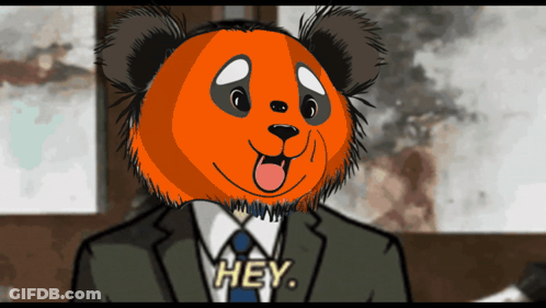A Cartoon Of A Panda Bear In A Suit Says Hey GIF