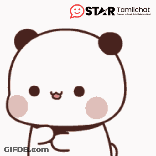 A Cartoon Of A Panda Bear With A Star Tamilchat Logo Behind It GIF
