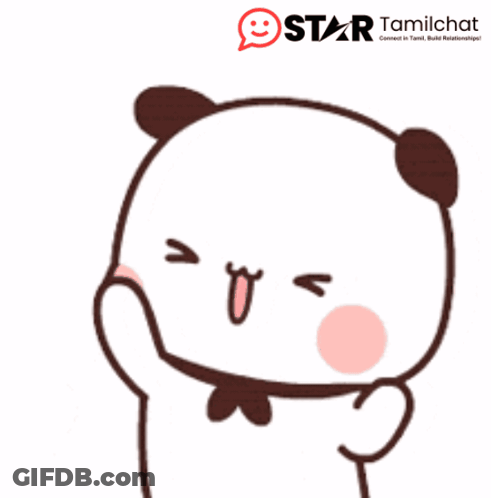 A Cartoon Of A Panda Bear With A Star Tamilchat Logo In The Background GIF