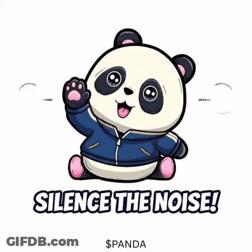 A Cartoon Of A Panda Bear With The Words Silence The Noise GIF