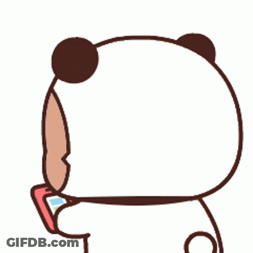 A Cartoon Of A Panda Holding A Cell Phone GIF