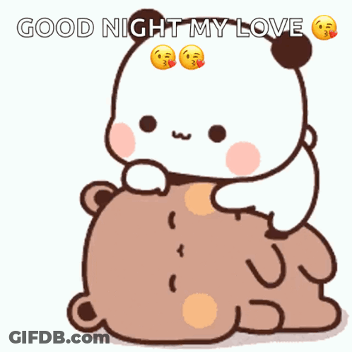 A Cartoon Of A Panda Hugging A Brown Bear With The Words Good Night My Love Written On It GIF