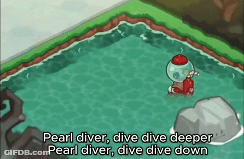 A Cartoon Of A Pearl Diver In A Pool Of Water GIF