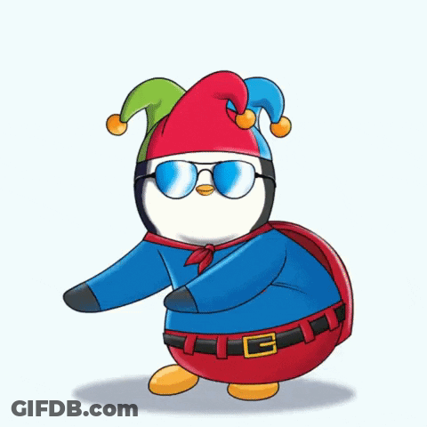 A Cartoon Of A Penguin Dressed As A Jester GIF
