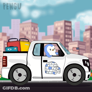 A Cartoon Of A Penguin Driving A Pickup Truck GIF