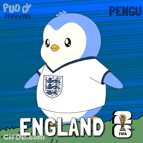 A Cartoon Of A Penguin From England Wearing A White Shirt GIF