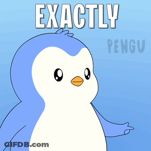 A Cartoon Of A Penguin Giving A Thumbs Up With The Words Exactly Pengu Behind It GIF