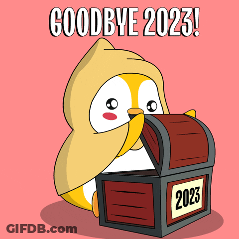 Penguin Holding Chest With 2023 GIF