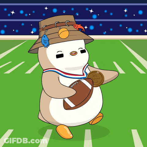 A Cartoon Of A Penguin Holding A Football And A Medal GIF