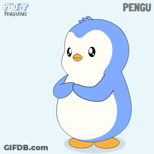 A Cartoon Of A Penguin Holding A Red Heart With The Name Pengu On The Bottom GIF