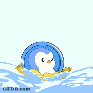 A Cartoon Of A Penguin In A Blue Circle Floating In The Air GIF