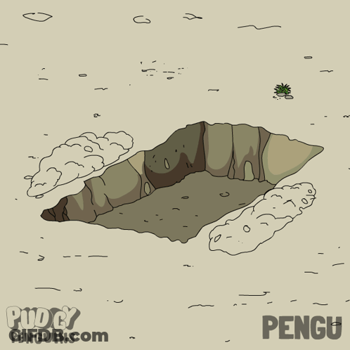 A Cartoon Of A Penguin Jumping Out Of A Hole With Puddy Penguins On The Bottom GIF