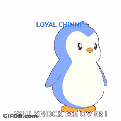 A Cartoon Of A Penguin Surrounded By Hearts With The Words You Knock Me Over GIF
