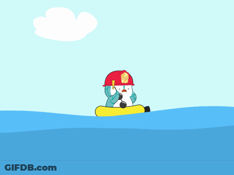 A Cartoon Of A Penguin Wearing A Fireman 'S Helmet GIF