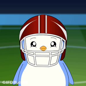 A Cartoon Of A Penguin Wearing A Football Helmet On A Field GIF
