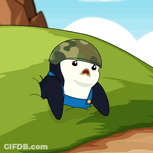 A Cartoon Of A Penguin Wearing A Helmet GIF