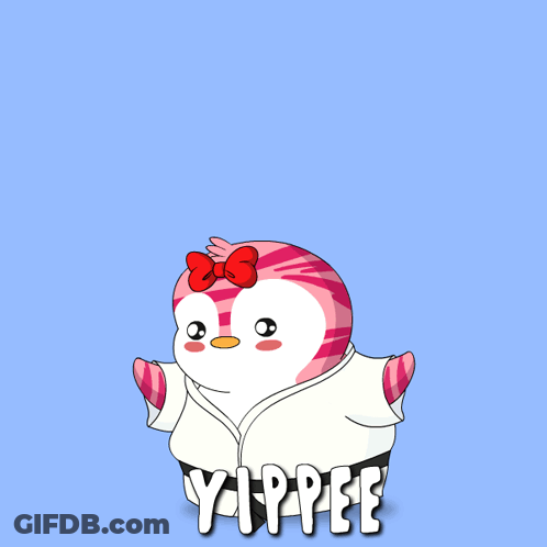 A Cartoon Of A Penguin Wearing A Karate Uniform With The Name Yippee Below It GIF