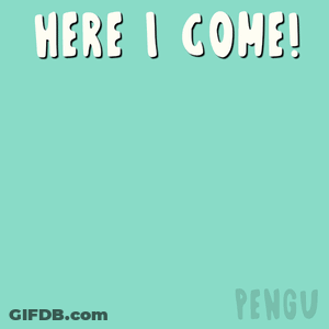 A Cartoon Of A Penguin Wearing A Mask And Goggles Says Here I Come GIF