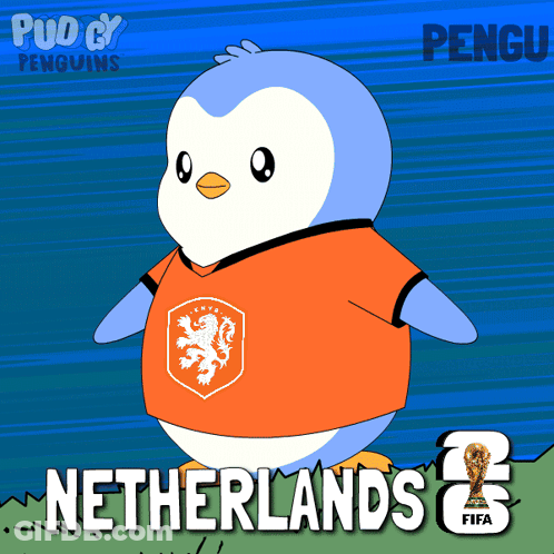 A Cartoon Of A Penguin Wearing A Netherlands Shirt GIF