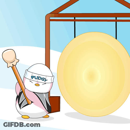 A Cartoon Of A Penguin Wearing A Pudding Hat GIF