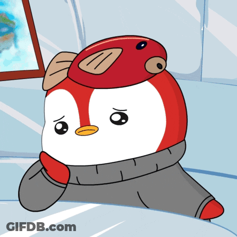 A Cartoon Of A Penguin Wearing A Red Hat And Sweater GIF