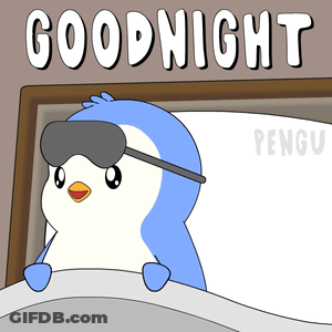 A Cartoon Of A Penguin Wearing A Sleep Mask That Says Goodnight GIF