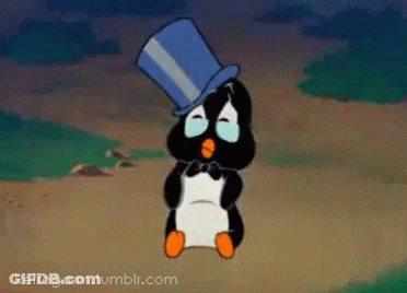 A Cartoon Of A Penguin Wearing A Top Hat And A Bow Tie GIF