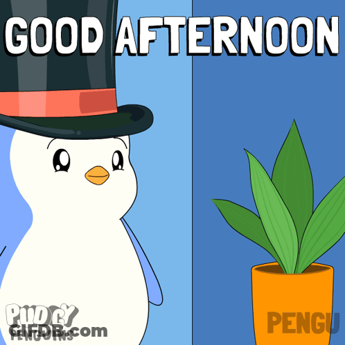 A Cartoon Of A Penguin Wearing A Top Hat With The Words Good Afternoon GIF