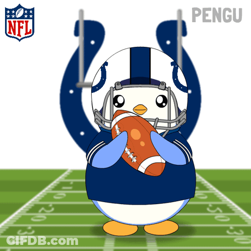 A Cartoon Of A Penguin Wearing An NFL Uniform GIF